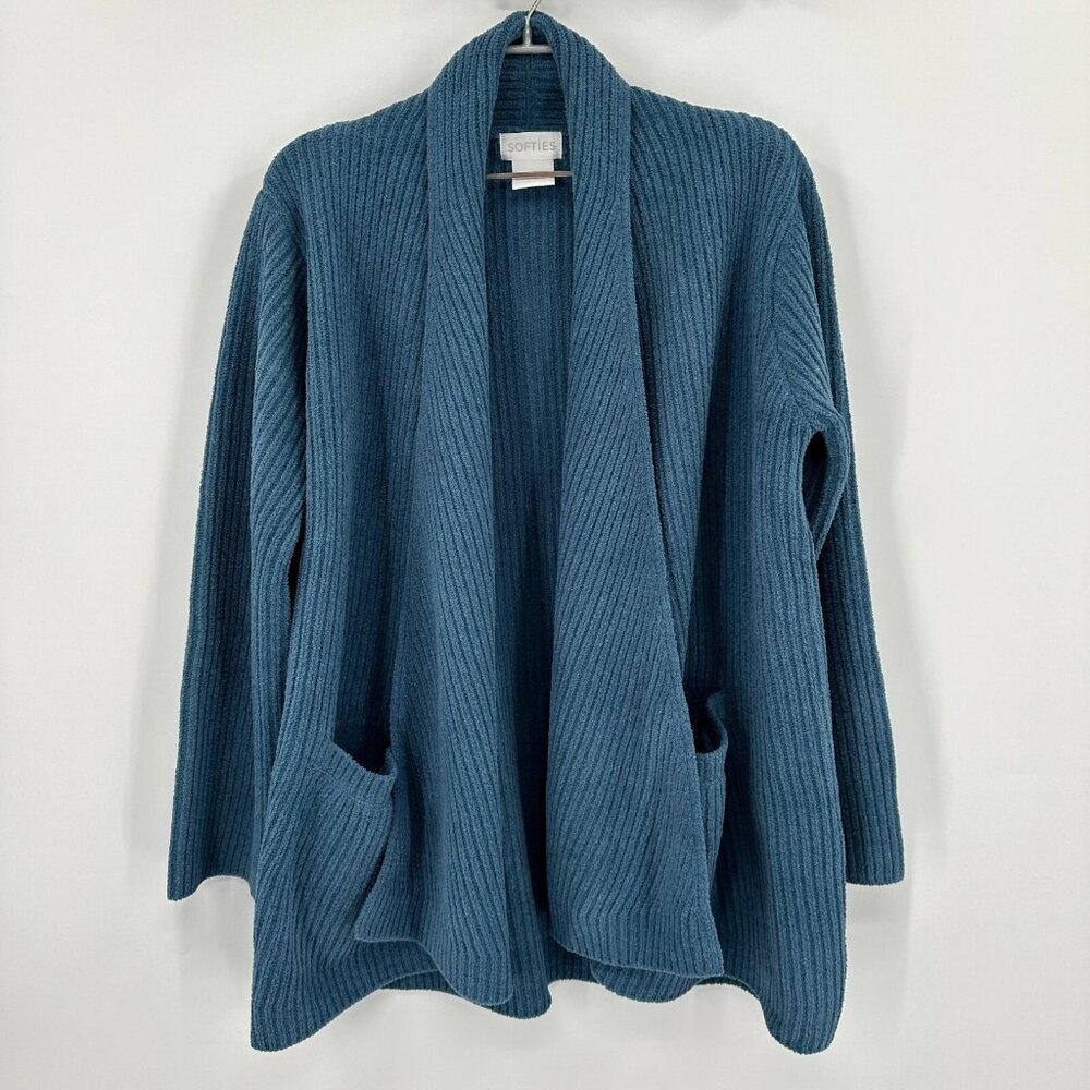 Softies Rib Chenille Drape Front Cardigan in Spring Lake size S/M